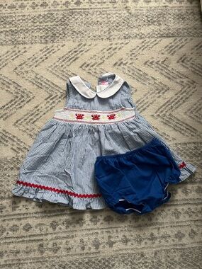 Good Lad Blue and White Striped Dress with Pink Logo Tag